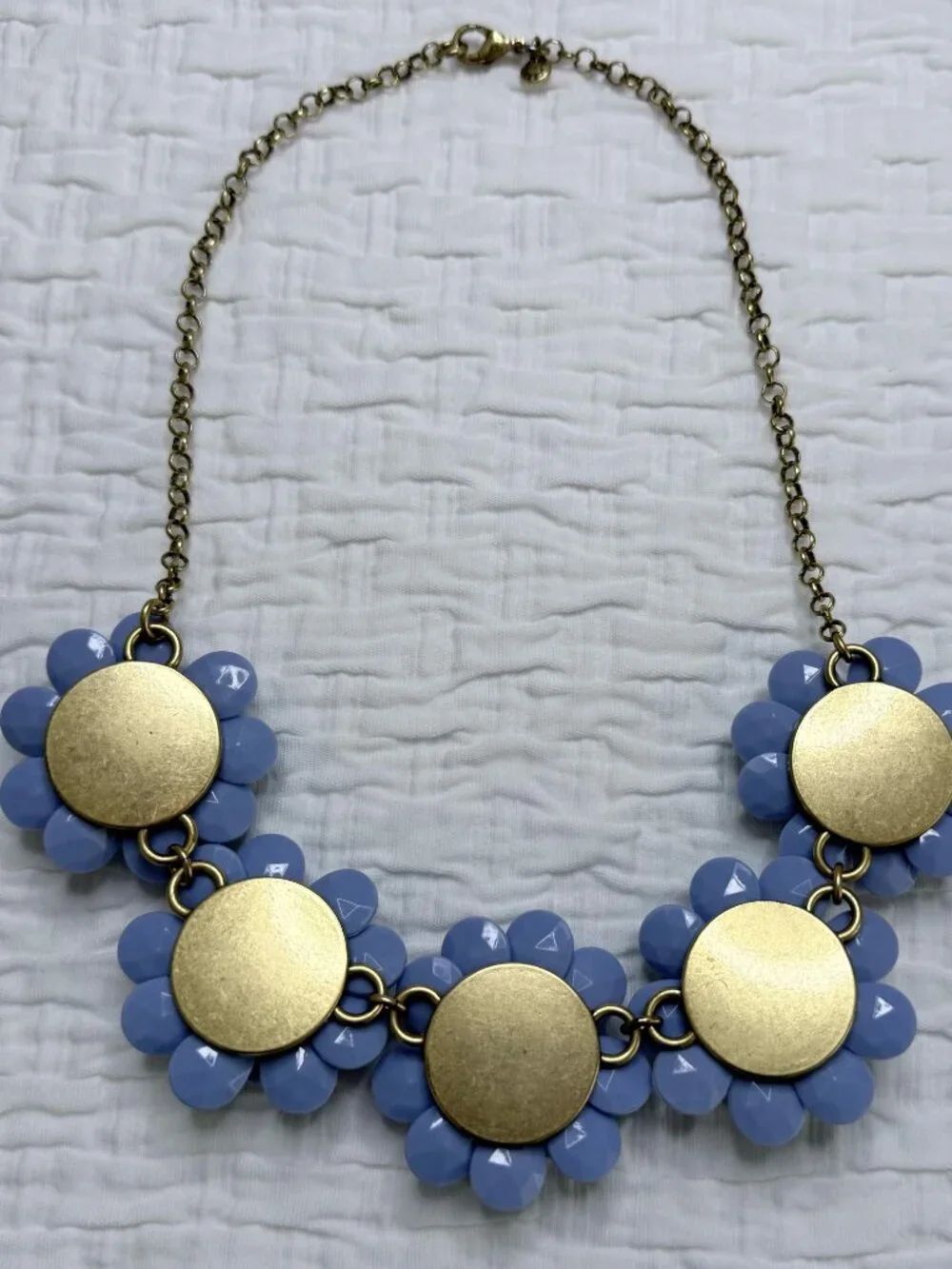 J. Crew Lavender Flower Floral Necklace w/Rhinestone Center Costume